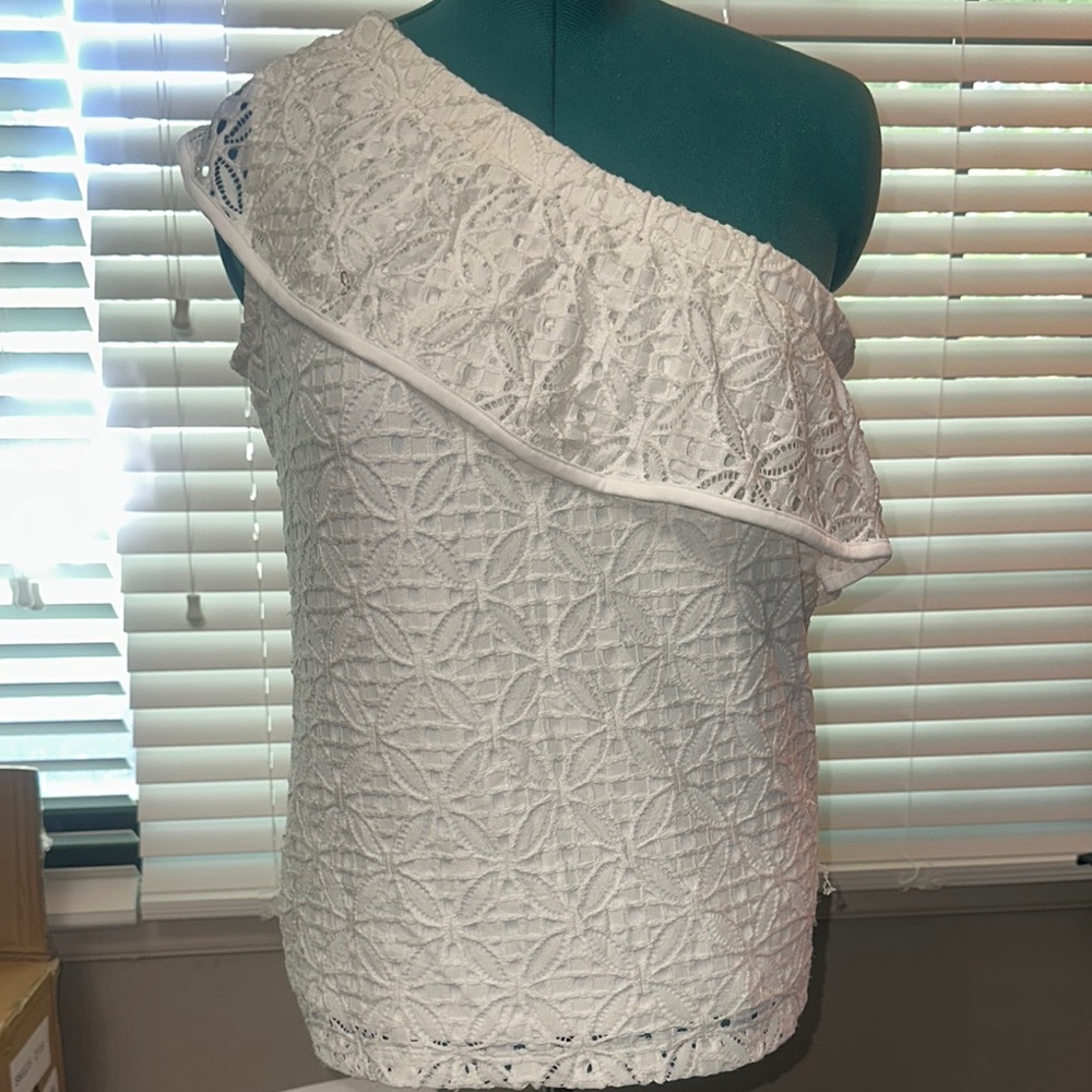 White Asymmetrical Ruffled Sleeveless Blouse